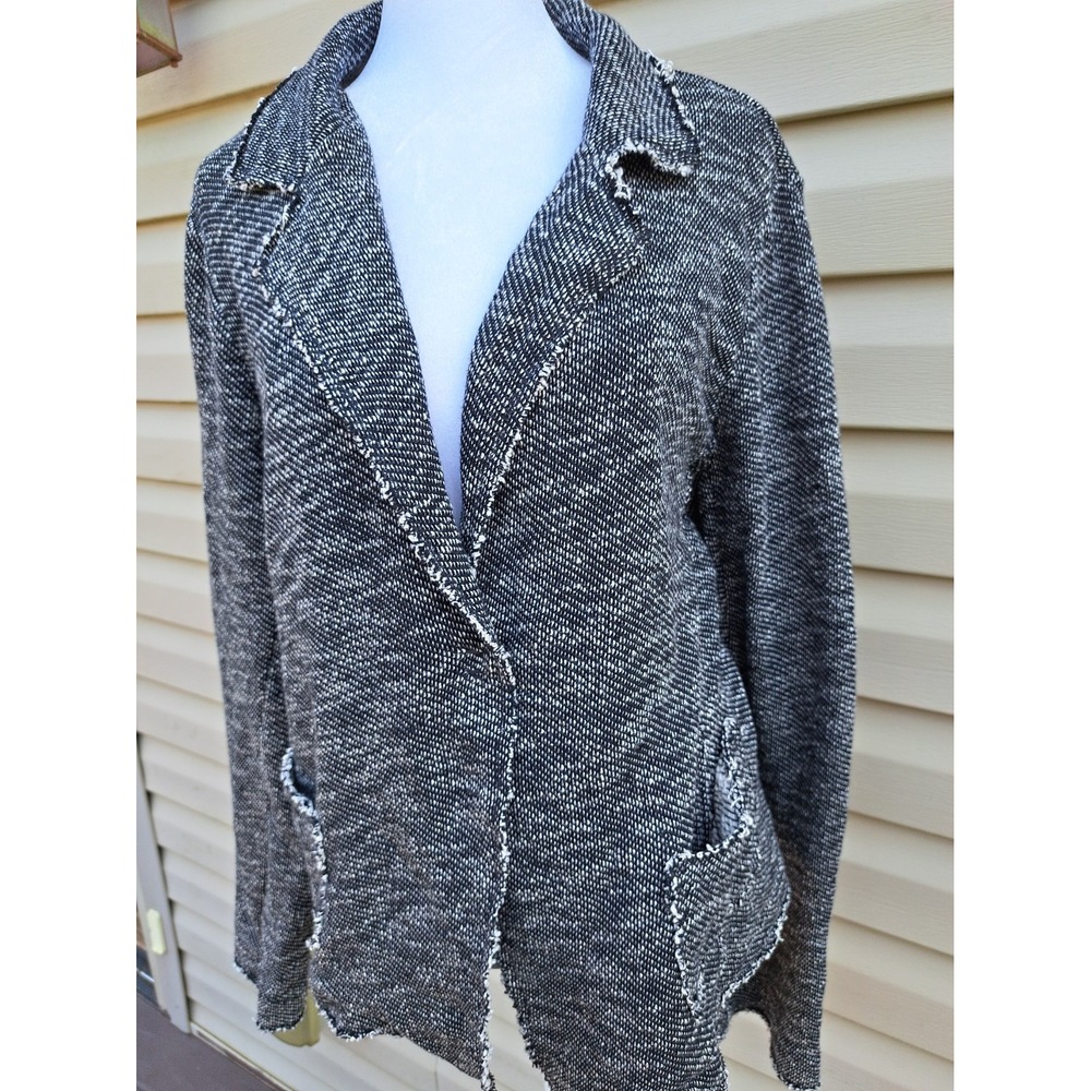 Eileen Fisher Women's Tweed Black/White Raw Frayed Edge Snaps Closure Blazer XL